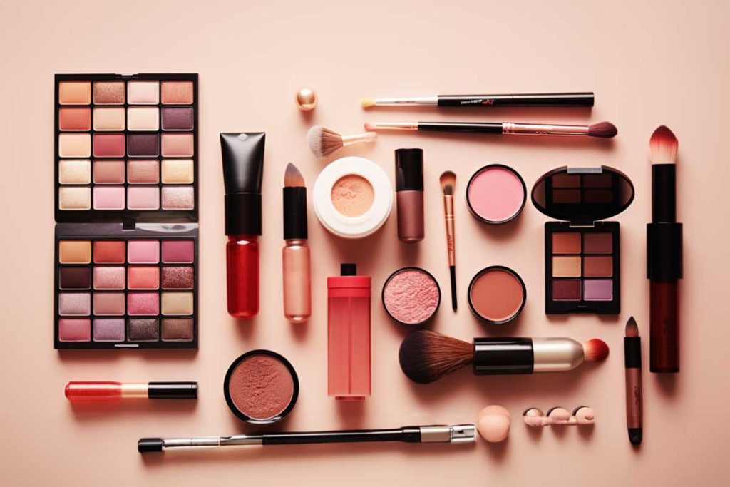 Variety of makeup products