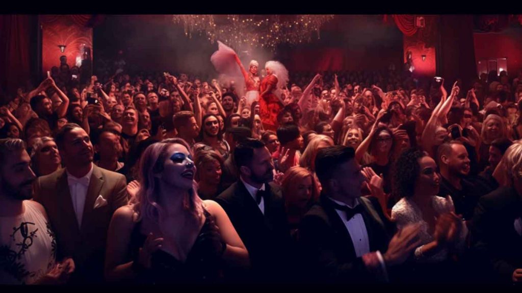 Audience cheering at a drag race competition