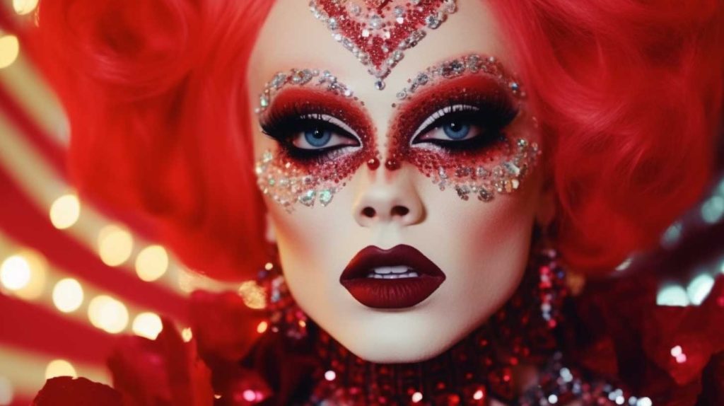 Drag queen with flawless makeup after a performance