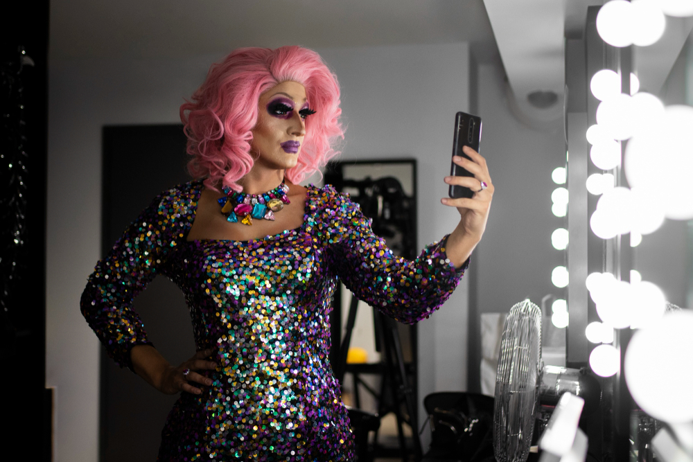 Confident drag queen in full costume