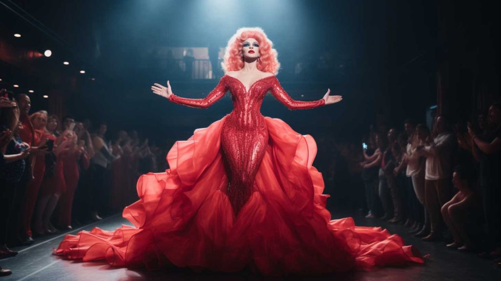 Drag queen taking a bow after a performance