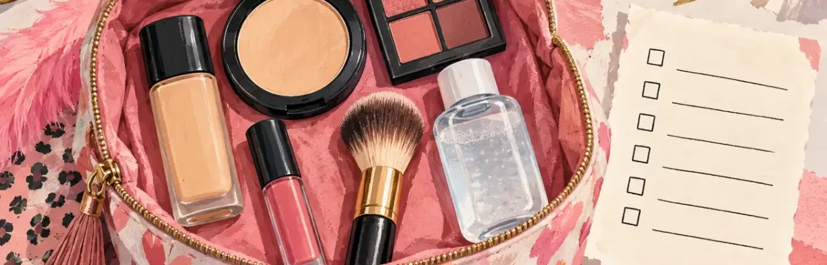 A small illustrated cosmetic capsule organized around a few useful jobs.