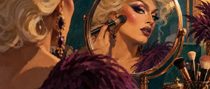 A performer studying cheek shape and softly blended colour in side light.