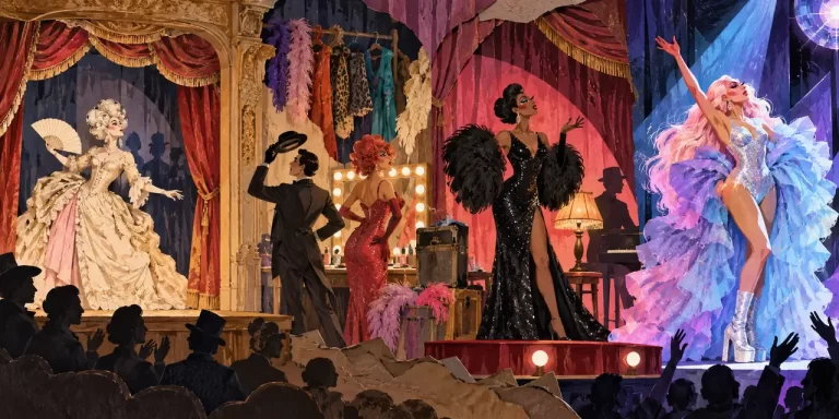 A symbolic panorama of theatre, cabaret and contemporary drag stages.