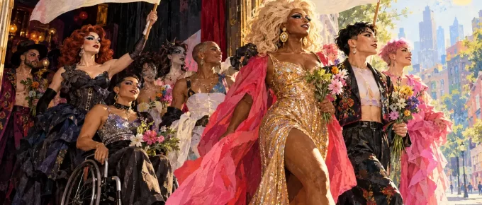 An original symbolic illustration of drag, community solidarity and visibility.