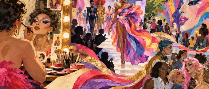 An original collage linking drag artistry, fashion and community expression.