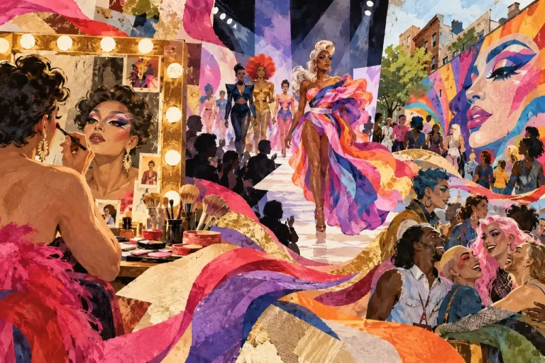 An original collage linking drag artistry, fashion and community expression.