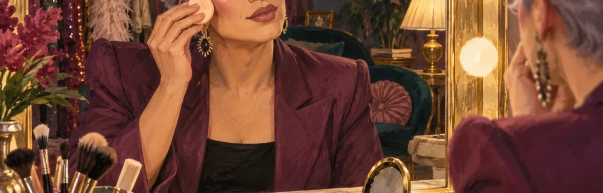 Illustration of a drag artist using a small powder puff