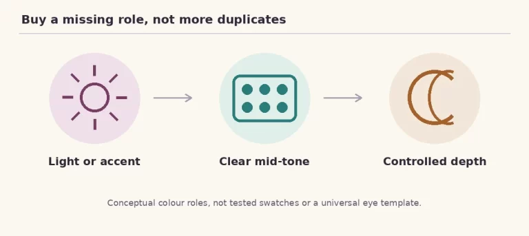 Buy a missing role, not more duplicates: Light or accent, Clear mid-tone, Controlled depth